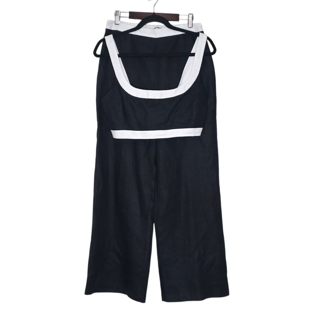 Reformation Alma‎ Set Black White Linen Two Piece Crop Top High Waisted Pants 8 - Picture 3 of 12